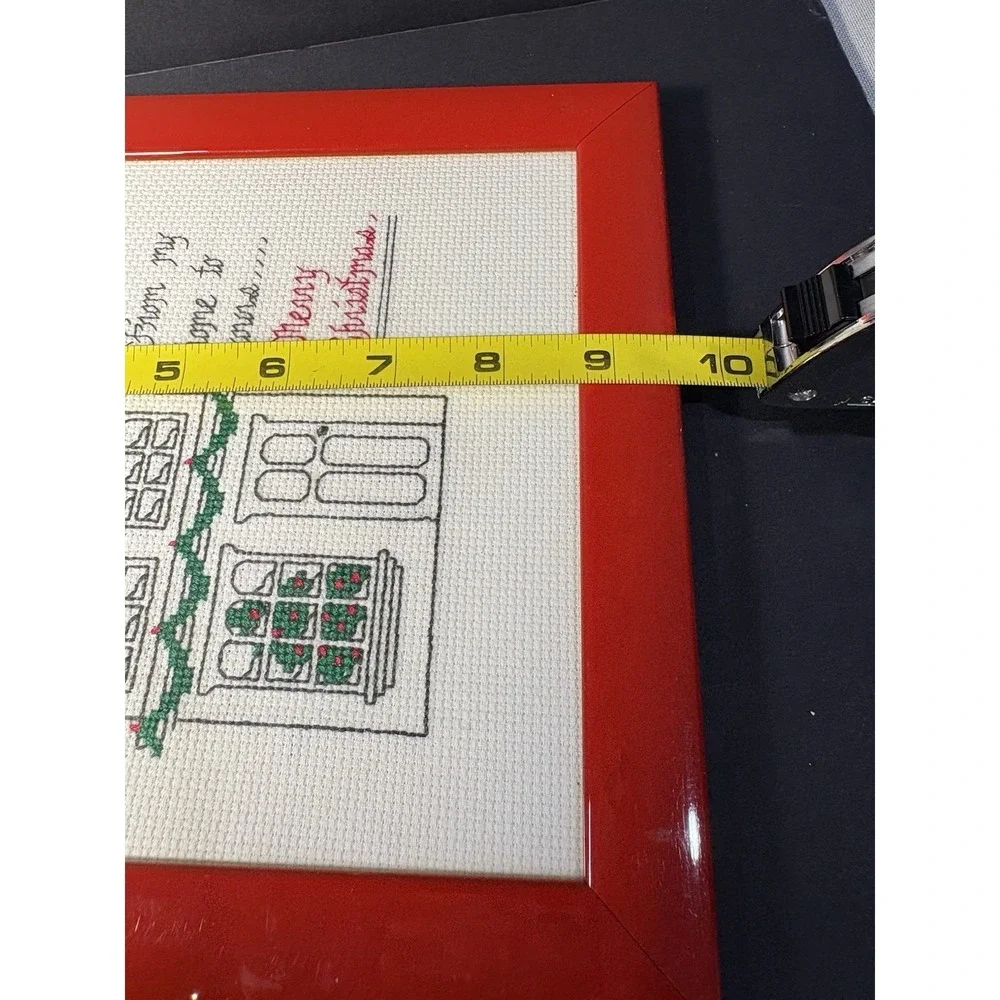 Handmade Cross Stitch Christmas Wall Art Framed, From My Home to Yours,Merry xma
